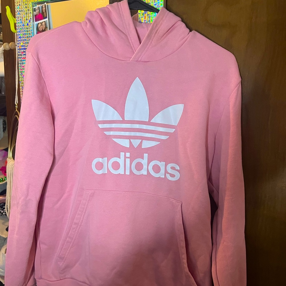 PINK & WHITE CUTE ADIDAS HOODIE SIZE SMALL